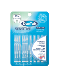 Front view of Dentek Sensitive Size 1 Blue 10 Piece Packaging
