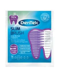 Front view of Dentek Slim Brush Purple Interdental Cleaners packaging